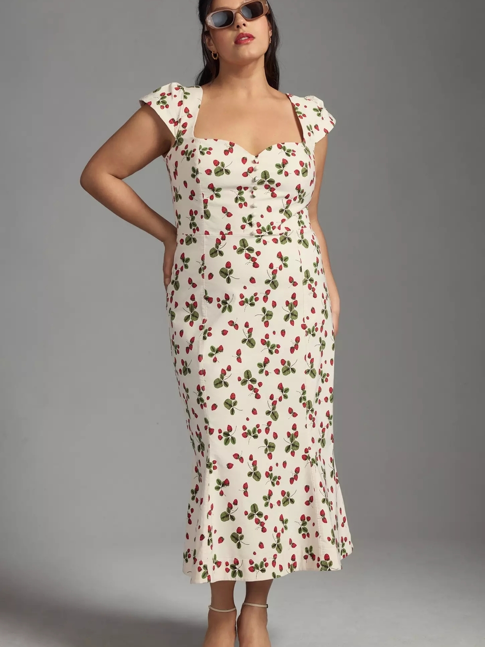 Anthropologie Maeve White Maxi Dress with Red Strawberry Print - Picture 2 of 11